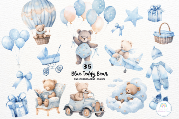 Download Blue Teddy Bear Baby Shower Clipart - Blue Collection