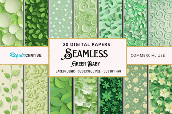 Download Seamless Green Baby Digital Paper Bundle - Green Collection