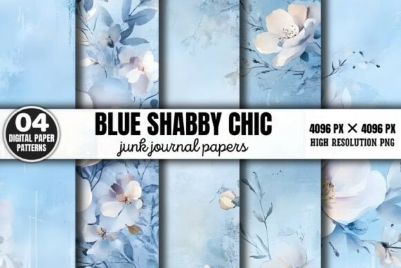 Download Blue Shabby Chic Junk Journal Paper PNG - Blue Collection