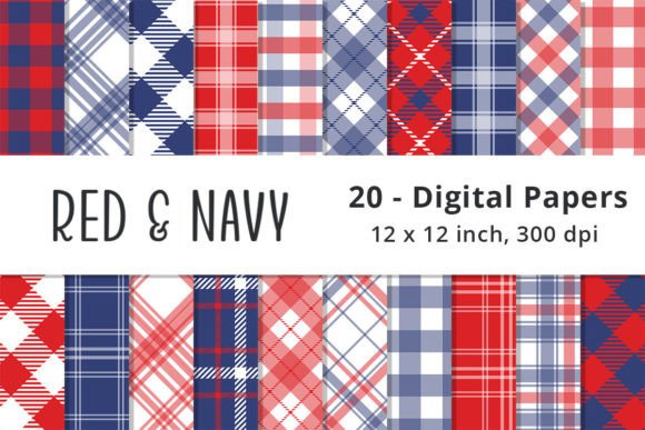 Download Navy Blue and Red Plaid Digital Patterns - Blue Collection