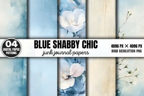 Download Blue Shabby Chic Junk Journal Paper PNG - Blue Collection