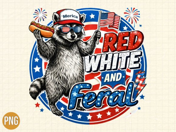 Download Red White Feral Raccoon 4th of July PNG - 4th of july Collection