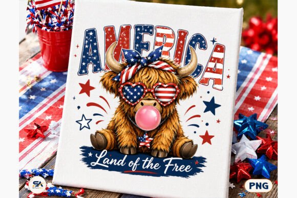 Download America Highland Cow PNG 4th of July - 4th of july Collection