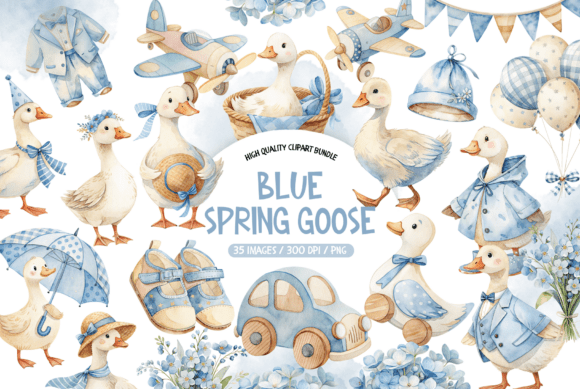 Download Watercolor Blue Spring Goose Clipart - Blue Collection