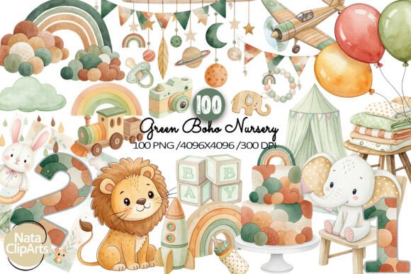 Download Baby Shower Clipart,Green Boho Nursery - Green Collection