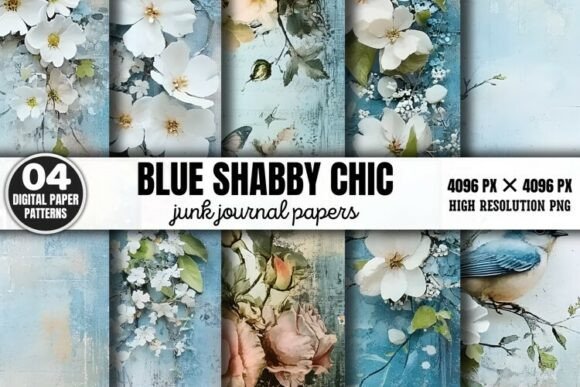 Download Blue Shabby Chic Junk Journal Paper PNG - Blue Collection