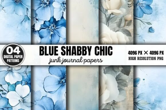 Download Blue Shabby Chic Junk Journal Paper PNG - Blue Collection