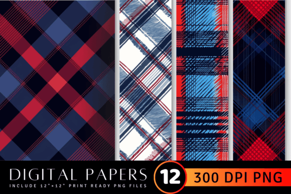 Download Blue and Red Winter Plaid Digital Paper - Blue Collection