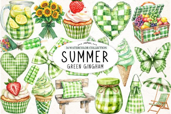 Download Summer Green Gingham Sublimation Clipart - Green Collection