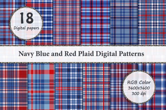Download Navy Blue and Red Plaid Digital Patterns - Blue Collection