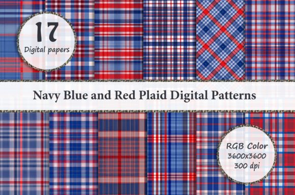 Download Navy Blue and Red Plaid Digital Patterns - Blue Collection