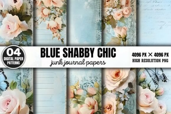 Download Blue Shabby Chic Junk Journal Paper PNG - Blue Collection