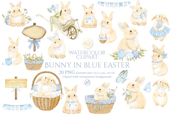 Download Watercolor Bunny in Blue Easter - Blue Collection