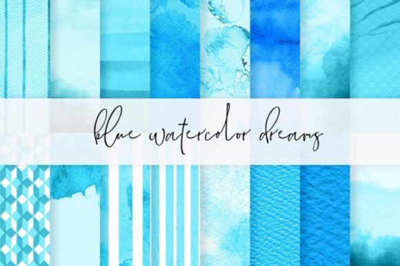 Download 16 Blue Watercolor Baby Shower Patterns - Blue Collection