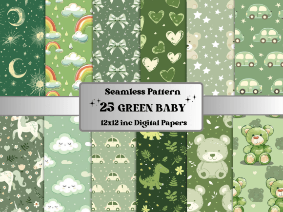 Download Seamless Green Baby Pattern Paper - Green Collection